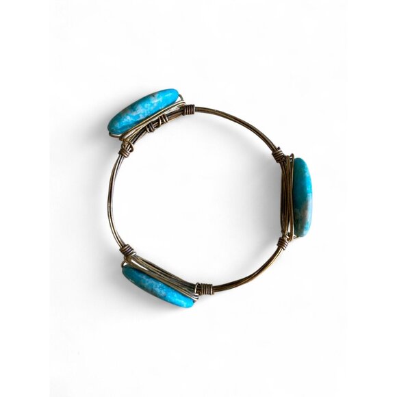 Turquoise Stone Wire-Wrapped Bracelet With Oval Beads & Adjustable Fit - Picture 3 of 4